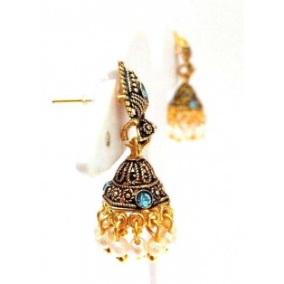 Golden Oxidized Women Earring Jhumka Jhumki Jewelry Drop PushBack Classy Gift 75
